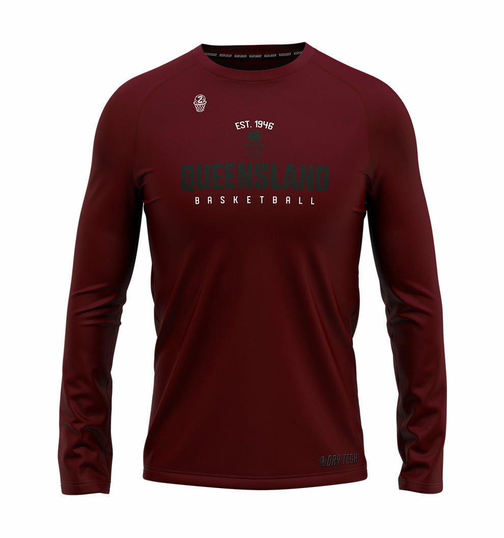 2025 QLD Basketball Dry Tech Long Sleeve Tee - Maroon