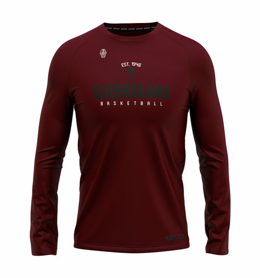2025 QLD Basketball Dry Tech Long Sleeve Tee - Maroon