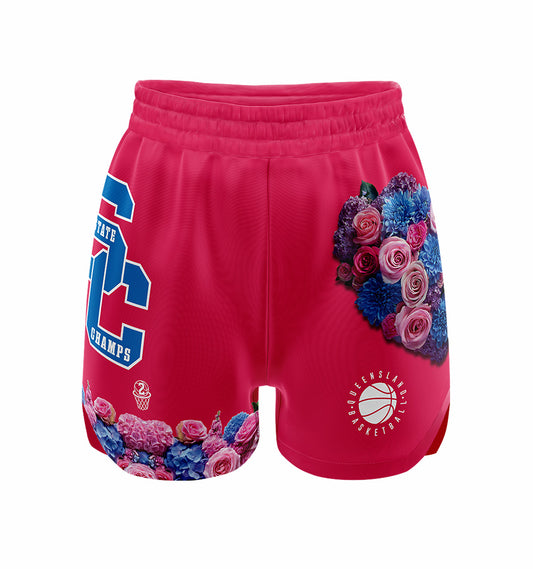 2025 State Champs Girls Event Shorts - Aster Pink Flower