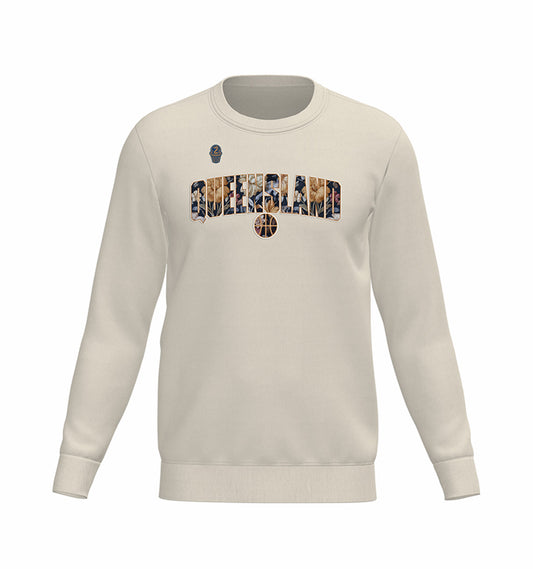 2025 QLD Basketball Tapestry Crew Neck Jumper - Ecru